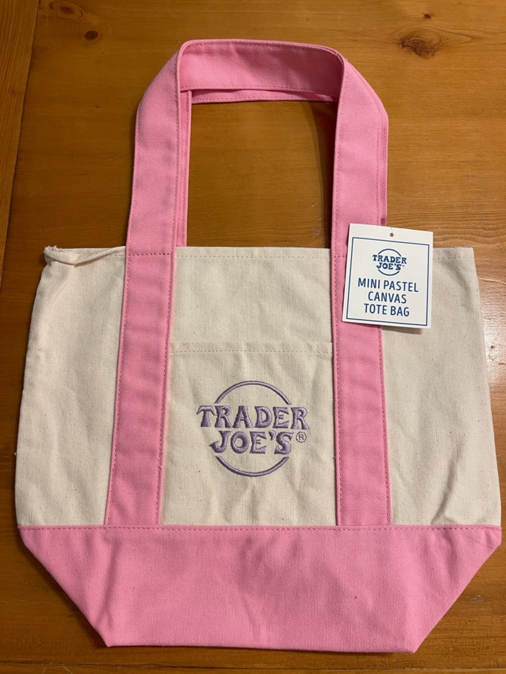 Trader Joe's Mini Tote Bag in Pink & Cream
